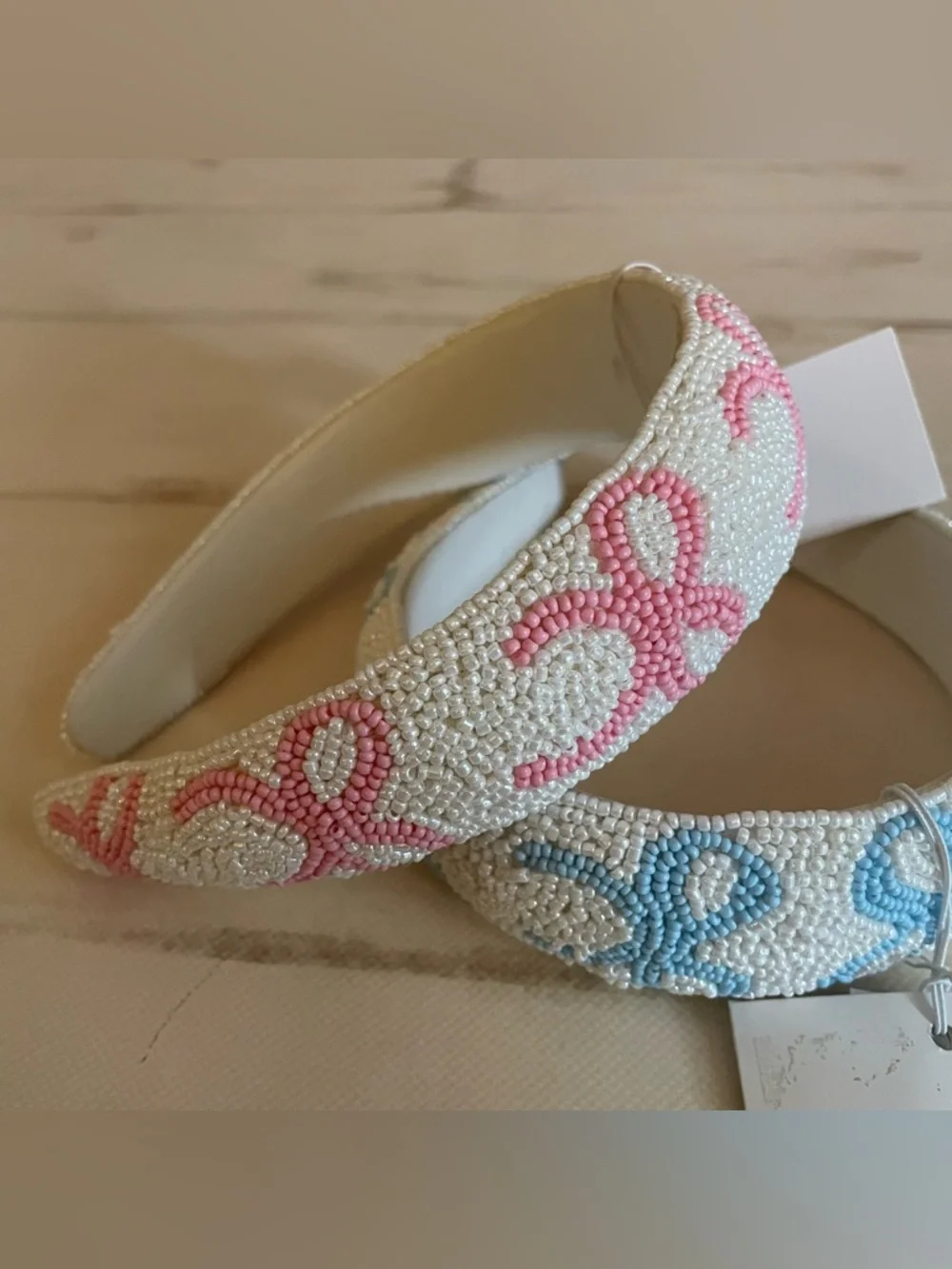 Mud Pie Beaded Bow Headband Set Pink & Blue